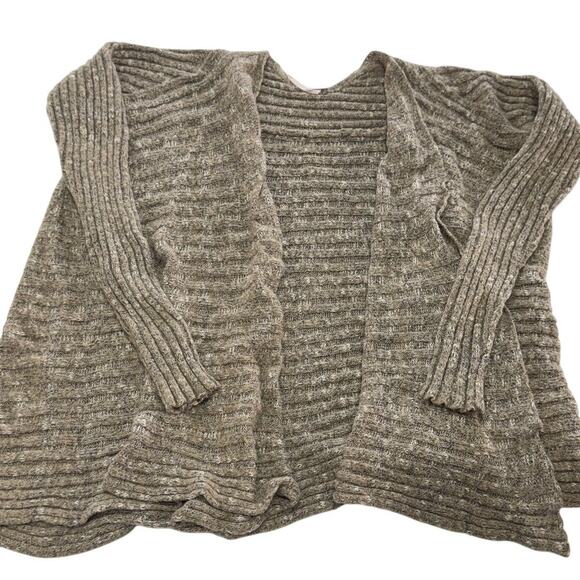 Free People Sweater Womens XS Beige Open Front Ribbed Knit Cardigan Heathered - Picture 1 of 8
